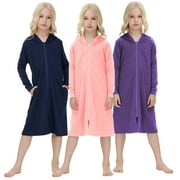 YTDSCS Boys Girls Hooded Bathrobe Teen Soft Robe Zip Nightgown Toddler Unisex Long Sleeve Sleepwear Solid Colours Pajamas for Kids 5-14 Years